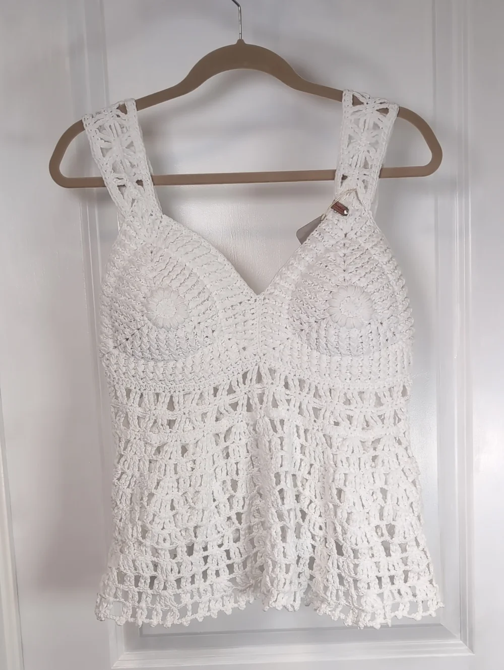 Beehive Crochet Art White Crochet Tank Top Handmade New